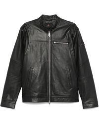 Peuterey - Jassen ,Zwart ,Leer Luxe Zwarte Bovenkleding Jas - Lyst