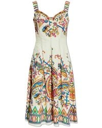 Etro - Kleedjes ,Veelkleurig ,Katoen Katoenen Midi-Jurk Met Geplaatste Bloemen-Paisleydessin - Lyst