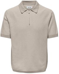 Only & Sons - Tops ,Matteo Zip Polo Cloud Dancer/Zilveren Voering - Lyst