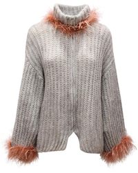 PHO® Firenze - Truien & Vesten ,Grijs ,Wol Cardigan Full-Zip Paillettes Sweater - Lyst