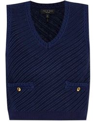 Rag & Bone - Truien & Vesten ,Blauw ,Katoen Vest Met Zakken - Lyst