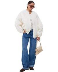ESTRO - Jassen ,Wit ,Polyester Kort Oversized Bomberjack Met Opstaande Kraag - Lyst