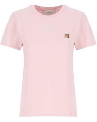 Maison Kitsuné - Rosa fox head patch baumwoll-t-shirt - Lyst