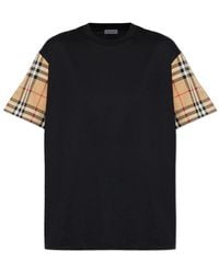 Burberry - T-Shirt En Jersey De Coton À Finitions En Popeline À Carreaux - Lyst