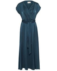 Cream - Kleedjes ,Blauw ,Polyester Petrol Blauwe Jurk Met V-Hals - Lyst