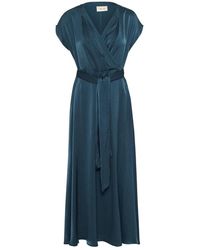 Cream - Kleedjes ,Blauw ,Polyester Petrol Blauwe Jurk Met V-Hals - Lyst
