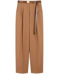 Max Mara - Braune Beschichtete Stoffhose Mit Gürtel - Lyst