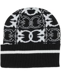 Pinko - Accessoires ,Zwart ,Katoen Gebreide Muts Met Geometrisch Patroon - Lyst