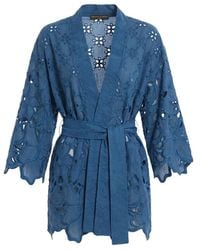 Ermanno Scervino - Overhemden ,Blauw ,Katoen Openwork Kimono Met Riem - Lyst