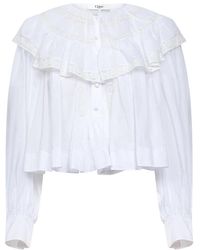 Chloé - Overhemden ,Wit ,Katoen Cropped Ruffle Top - Lyst