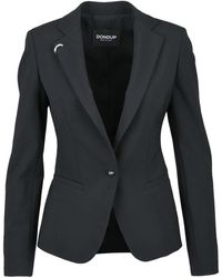Dondup - Jassen ,Zwart ,Leer Getailleerde Blazer Jas - Lyst
