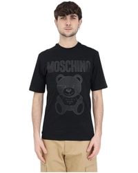 Moschino - T-shirt nera in cotone organico con stampa teddy bear - Lyst