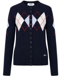MSGM - Truien & Vesten ,Blauw ,Wol Argyle Crew-Neck Vest - Lyst