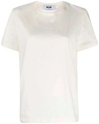 MSGM - Weiße baumwoll-t-shirt mit logo-druck - Lyst