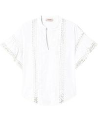 Twin Set - Blusa de popelina de algodón con detalles de encaje - Lyst