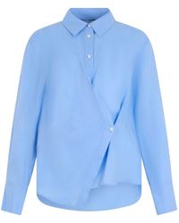 Veronica Beard - Overhemden ,Blauw ,Katoen Shirt Met Asymmetrische Overslag - Lyst