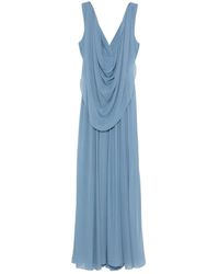Elie Saab - Blaues V-Ausschnitt Drapiertes Ärmelloses Kleid - Lyst