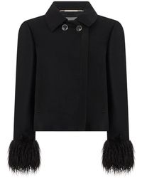 Alberta Ferretti - Jassen ,Zwart ,Wol Jas Met Versierde Mouwen - Lyst