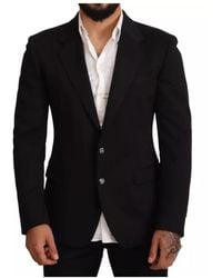 Dolce & Gabbana - Jassen ,Zwart ,Katoen Zwarte Slim Fit Blazer Jas - Lyst