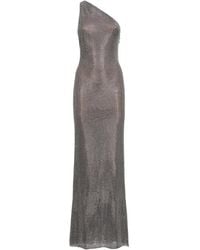Self-Portrait - Kleedjes ,Grijs ,Polyester Rhinestone One-Shoulder Maxi Jurk - Lyst