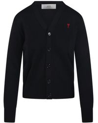 Ami Paris - Merino V-Halsvest - Lyst
