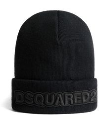 DSquared² - Accessoires ,Zwart ,Wol Logo Geborduurd Gebreide Beanie - Lyst