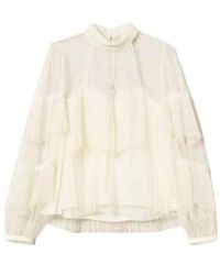 Twinset - Overhemden ,Wit ,Polyester Gerimpelde Kanten Blouse - Lyst