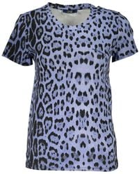 Roberto Cavalli - Tops ,Veelkleurig ,Katoen Blauw Katoenen T-Shirt Met Patroon - Lyst