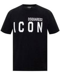 DSquared² - Tops ,Zwart ,Katoen Zwart Logo Print Crewneck T-Shirt - Lyst