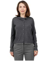 Gran Sasso - Truien & Vesten ,Grijs ,Wol Wollen Cardigan Met Viscose En Lurex Bies - Lyst