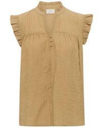 Kaffe - Overhemden ,Bruin ,Vrouwelijke Blouse Met Ruches Mouwen - Lyst