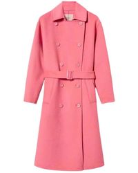 Twinset - Jassen ,Roze ,Wol Lange, Double-Breasted Jas - Lyst