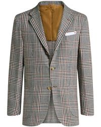 Kiton - Cashmere En Linnen Getailleerd Geruit Jasje - Lyst