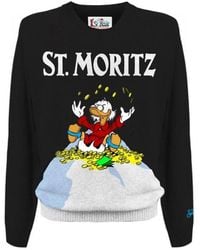 Mc2 Saint Barth - Schwarzer Pullover Mit Rundhalsausschnitt Und Druck - Lyst
