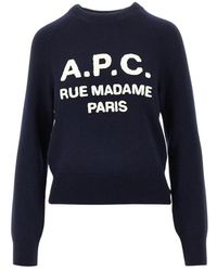 A.P.C. - Truien & Vesten ,Blauw ,Wol Wollen Trui Met Logo - Lyst