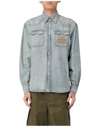 KENZO - Blau Besticktes Denim-Hemd - Lyst