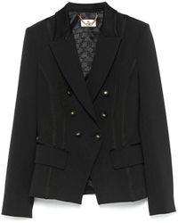 Elisabetta Franchi - Schwarze doppelreiher-jacke mit klappentaschen - Lyst