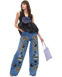Cynthia Rowley - Embroidered Wide-Leg Jean - Lyst