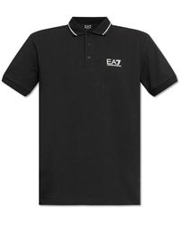 EA7 - Tops ,Zwart ,Katoen Cotton Polo Met Gedrukt Logo - Lyst