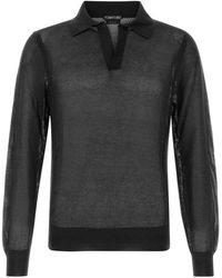 Tom Ford - 18Gg Katoen Zijde Mesh Ls Buttonless Polo - Lyst