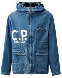 C.P. Company - Giacca in cotone blu regular fit - Lyst
