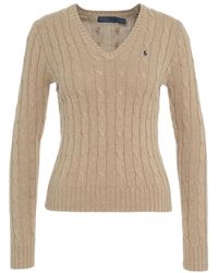 Polo Ralph Lauren - Kabel Gebreide Trui Met V-Hals - Lyst