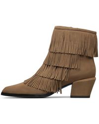 Loriblu - Texan-Stijl Enkelboots Van Suède Met Franjes - Lyst