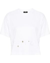 Elisabetta Franchi - Cropped baumwoll jersey pullover mit charms,oversize weißes t-shirt mit logo und charms - Lyst