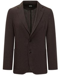 BOSS - Jassen ,Bruin ,Polyester Blazer Met Enkele Knoopsluiting En Opgestikte Zakken - Lyst