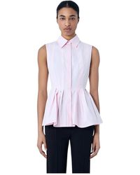 Sportmax - Overhemden ,Roze ,Katoen Mouwloze Geplooide Blouse - Lyst
