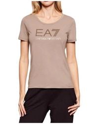 EA7 - Tops ,Katoen Logo Series Stretch-Cotton T-Shirt Met Ronde Hals En Strass-Steentjes - Lyst