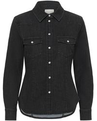 Part Two - Overhemden ,Zwart ,Denim Zwarte Denim Shirt Met Zakken - Lyst