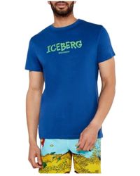 Iceberg - Tops ,Blauw ,Katoen Verticale T-Shirt Blauw Regular Fit - Lyst