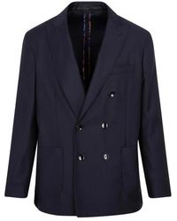 Etro - Kostuums ,Blauw ,Wol Gestreepte Double-Breasted Blazer - Lyst